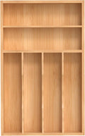 Silverware Organizer, Bamboo Kitchen Drawer Organizer, Utensil Holder, Cutlery Tray & Spoon Flatware Storage with Grooved Drawer Dividers (10''W x 16''D)