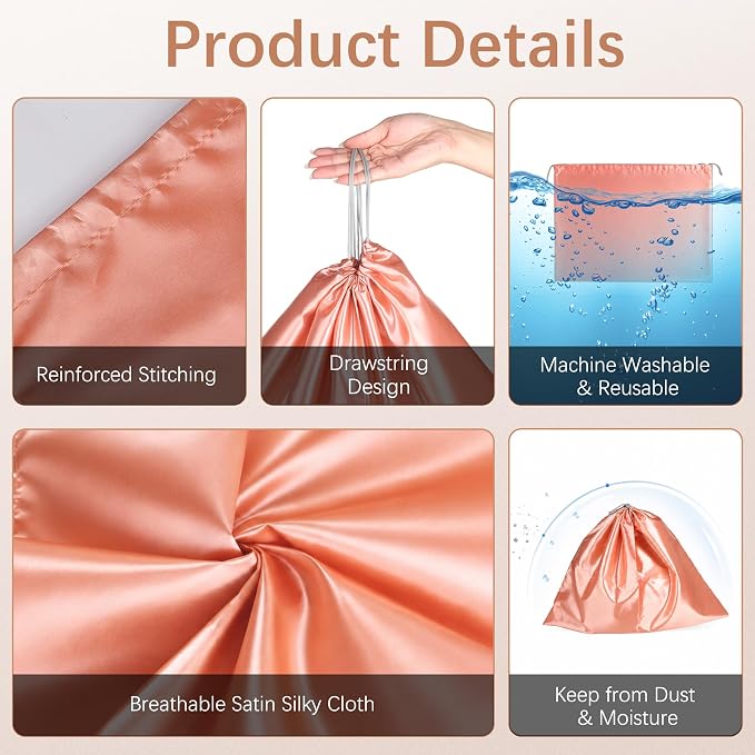 10Pcs Dust Bags for Handbags and Purses,Silk Dust Cover Storage Bag | Drawstring Purse Dust Bag Organizer,Travel Storage Pouch for Handbag Purse Shoes Boots,3 Sizes(Pink)