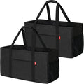 LHZK 2 Pack Extra Large Utility Tote Bag with Metal Wire Frame and the Sides Rinforced, Extra Large Tote Bag with Handle for Pool Beach Laundry Storage (Black)
