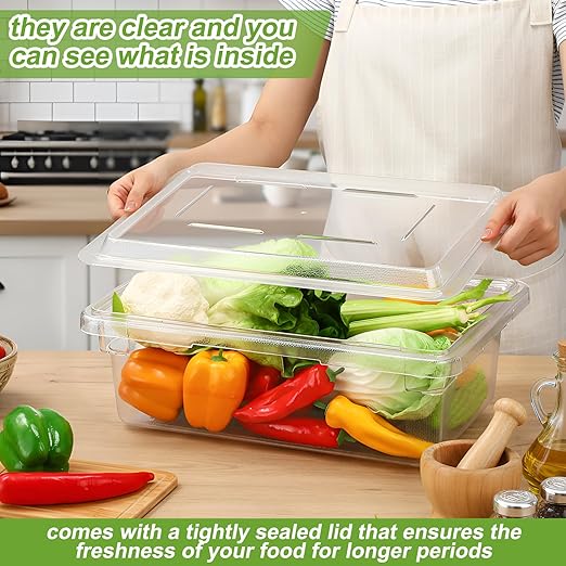 2 Pack 3.5 Gallon Polycarbonate Food Storage Box Commercial Products Food/Tote Box Storage Container with Lid Plastic, Clear, for Restaurant/Kitchen/Cafeteria