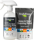 Truly Free Stone & Steel Cleansing Polish Starter Kit - Quartz, Marble, Granite, Stone Countertop, Oven, Stainless Steel Cleaner - 12oz Empty Bottle, 1 Concentrated Fill (3oz)-No Harmful Ingredients