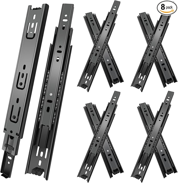 14 inch Drawer Slides 4 Pairs (8pcs) 3 fold Full Extension Side Mount Cabinet Drawer Glides 14" Black Cabinet Rails for Dresser, Cabinet, Kitchen,Trash Can, Wardrobe 100 LB Capacity
