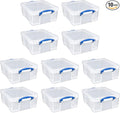 Really Useful Box 10 Pack 17L Plastic Storage Bins with Snap Lids and Clip Lock, Clear