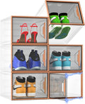 6 Pack Plastic Shoe Storage Box Organizer Magnetic Stackable | Upgraded Thicken Material, Stackable Space-saving, Fits Sneakers & Boots, Sturdy Shoe Box, Magnetic Door, Easy Assembly