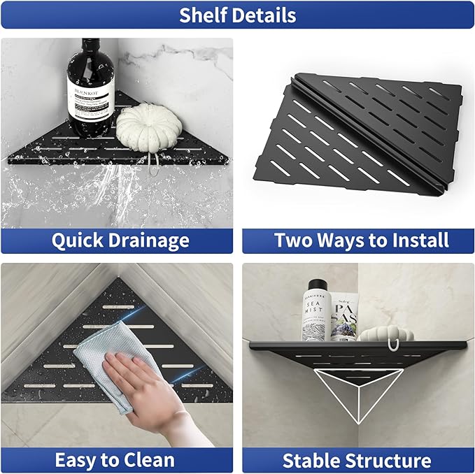Corner Shower Shelf 10" Matte Black 304 Stainless Steel Slot Design Recessed Corner Shelves, Grout in Bathroom Shower Shelf for Tiled Wall, 2 Pack
