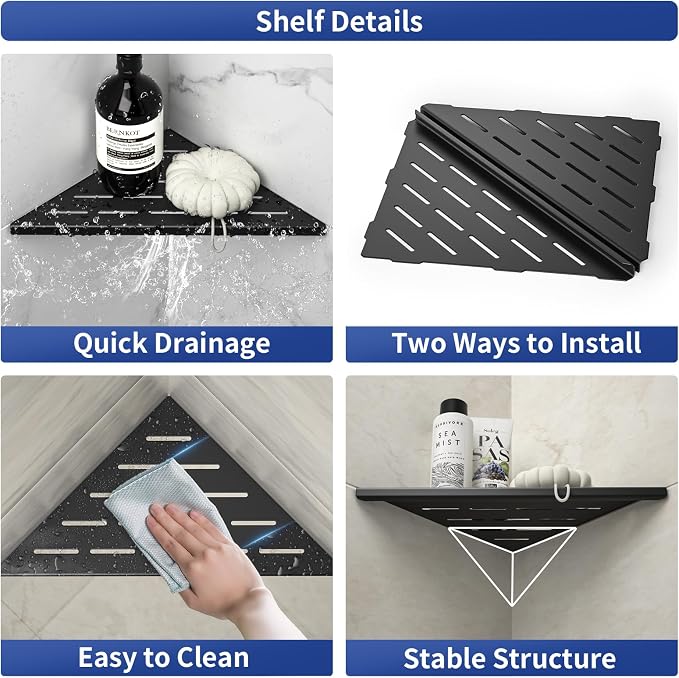 Corner Shower Shelf 10" Matte Black 304 Stainless Steel Slot Design Recessed Corner Shelf Bathroom Grout in Shelf for Tiled Wall