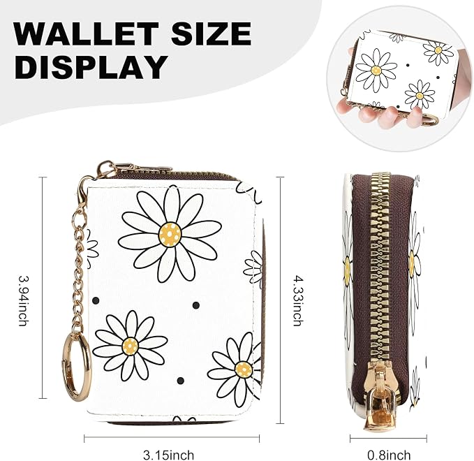 Credit Card Holder for Women,Small Rfid Wallet with Keychain Zipper,Cute PU Leather Card Case Wallet，Accordion Credit Card Wallets Gift,Large White Flower