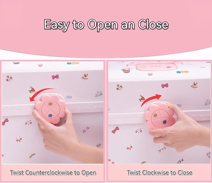 Pulseplay Hair Accessories Organizer for Girls Portable 3-Layer Plastic Storage Box with Handle Perfect for Hair Clips Bows Headbands (Pink)