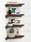 Forbena Floating Corner Shelves for Wall Set of 4, Small Corner Bookshelf for Bedroom Books, Round Wooden Corner Shelf Wall Mount for Bathroom Plants, Kitchen, Living Room Decor (Dark Brown)