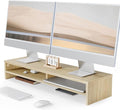 Fenge 31.5 Inch Dual Monitor Stand Riser for Desk, Oak | Wooden Desk Shelf, 2-Tier Open Storage Compartment, for PC Laptop Screen Printer, Home Office Desktop Organizer
