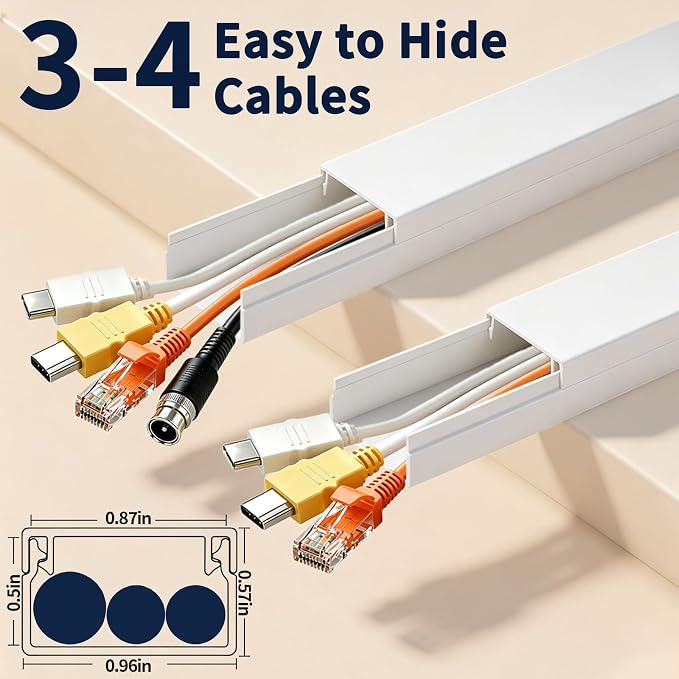 330 Inch Cord Cover Raceway Kit 6 Long 6 Short Cable Hider Paintable | White Cable Raceway, Wall Mount TV Wire Cover with 39.4 & 15.7in Channels, Easy Install Cord Concealer for Home Office