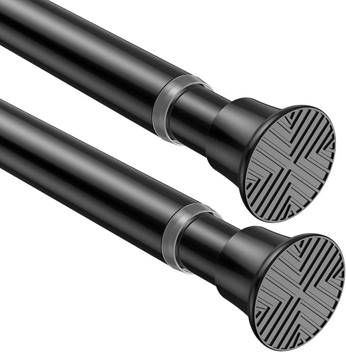2Pack Black Tension Curtain Rods 23 to 46 Inch,Spring Loaded Curtain Rods No Drilling,Small Tension Rod for Windows Door Closet,Pressure Rod