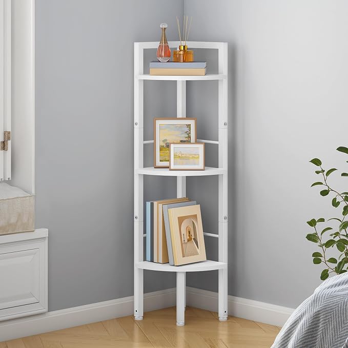 Tajsoon Small Corner Shelf Stand 3 Tier 39.6" Industrial Corner Display Shelf Shelving Unit, Corner Tables for Small Spaces, Bedroom, Living Room, Office, Kitchen, White