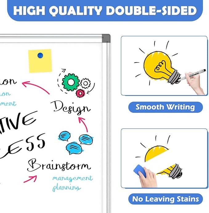 WALGLASS Double-Sided White Board, 16" x 12" Small Dry Erase Board Magnetic Whiteboard for Wall, Hanging Mounted Whiteboard Silver Aluminium Frame for Home, School, Office, Kitchen