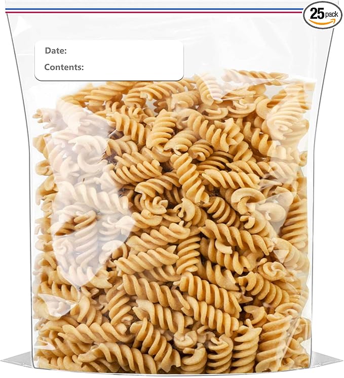 Large Plastic Bags With Zipper Top and Writable White Block, 2 Gallon,13x15in,2-Mil Thick,25 Pack,Storage Bags for Clothes,Travel, Moving, Reusable,Heavy-Duty,BPA-Free, Clear Plastic