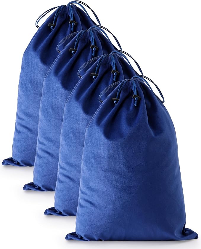 4 Pcs Shoe Bags for Travel, Dust Velvet Bags, Palace Blue, 17.3x12.6 Inch | Washable & Reusable Travel Shoe Bags, Dustproof Shoe Bags with Drawstring Closure, Suitable for Travel, Home Storage