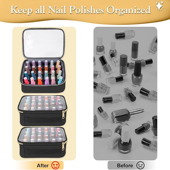 YOREPEK Nail Polish Organizer Holds Up to 72 Bottles (15ml-0.5 fl.oz) | Nail Polish Carrying Case with Zippered Pockets & 3 Removable Pouches for Manicure Tool, Supplies, Nail Lamp, Gifts for Women