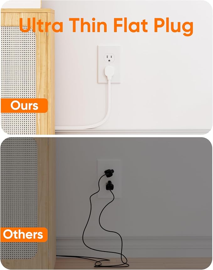 Olcorife Flat Plug Power Strip with 3 FT Extension Cord, 6 Outlets 4 USB Ports(2 USB C), 3 Sided Outlet Extender for Home Office Travel Dorm Room Essentials, White