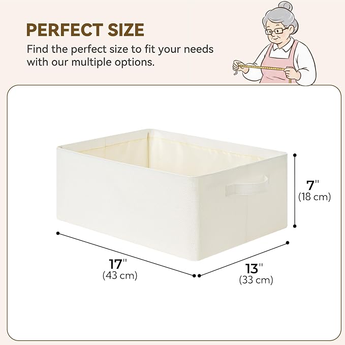GRANNY SAYS Storage Baskets with Metal Frame, Closet Organizer Bins, Decorative Clothes Storage Bin, Foldable, Sturdy, for Organizing Shelves, Living Room, Bedroom, Blankets, Books, Beige, 2-Pack