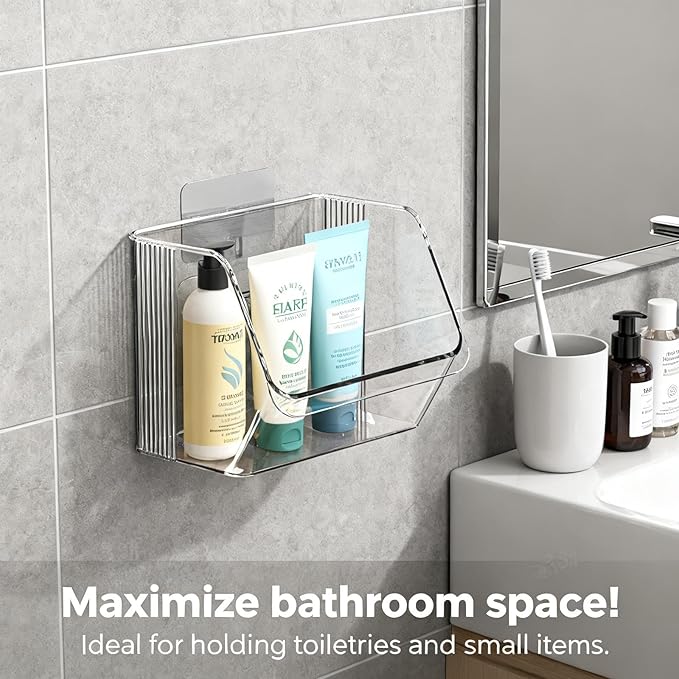 3 Pack Clear Plastic Wall Mount Storage Bins, Kitchen Pantry Cabinet Organizer Containers,Storage Caddy No Drilling Hang Walls/Doors for Kitchen, Bathroom, Bedroom, Office