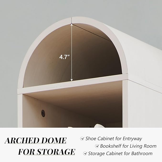 IFGET 67" Tall Arched Shoe Storage Cabinet, 8 Tiers 8 Pairs Wooden Shoe Rack with 3 Adjustable Shelves, Freestanding Shoe Closet Shelf Organizer for Entryway, Hallway, Living Room (Antique White)