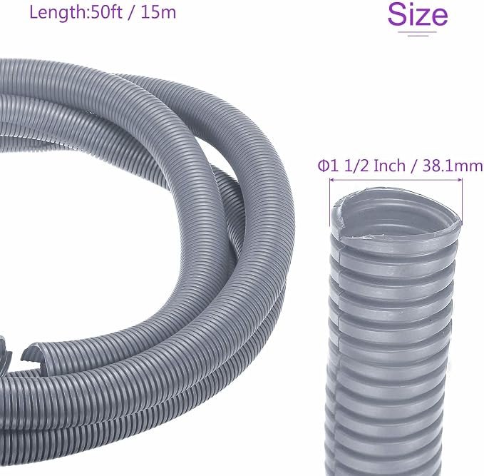 DMiotech 50ft Wire Loom Split Tubing 1 1/2 Inch(38.1mm) ID, Cord Protectors from Pet Flexible Conduit Cable Management for Office Home Garden, Gray