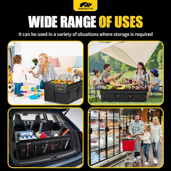 MIKKUPPA Car Trunk Organizer with Cooler - 95L Collapsible Trunk Organizer with Lid, Trunk Storage Organizers for SUV Truck Van with Adjustable Straps and Non Slip Bottom (Black, XX-Large with Cooler)