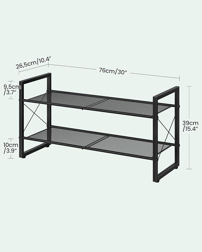 CHOEZON Shoe Rack, 2-Tier Shoe Rack for Closet, Metal Shoe Storage Organizer, Shoe Rack for Entryway, Shoe Shelf with Adjustable Feets, for Entryway, Hallway, Living Room, Bedroom, Black TXJ12BB