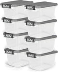 Hefty 6.5 Qt Flat-Lid Storage Bin with Lid, Stackable Plastic Storage Container, Organizer for Home, Office & Classroom, 8 Pack, Gray