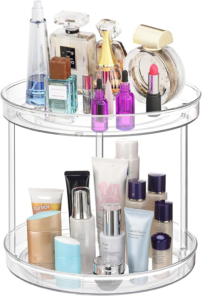 URALFA 2 Tier Lazy Susan Turntable, 9 Inch Clear Organizer for Cabinet | Acrylic Rotating Spinning Storage Rack, Plastic Multi-layer Shelf for Spice Rack, Fridge, Bathroom, Pantry