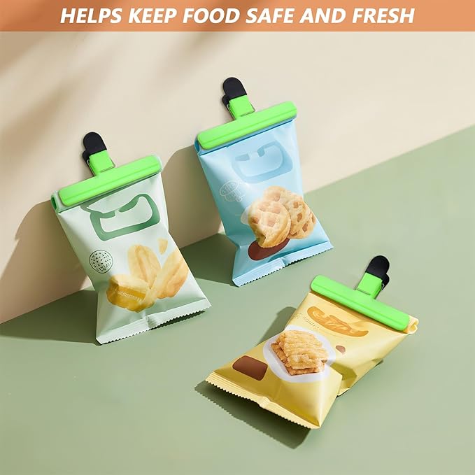 12Pack Large Chip,ULIFESTAR Food Clips,Upgrade Wide Open Bag Clips for Food Storage with Air Tight Seal Grip,Assorted Color(Green 15.3 * 8.6 * 2.5cm/6.02 * 3.39 * 0.98")