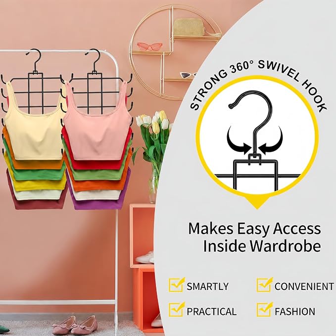 Stainless Steel Closet-Organizer-and-Storage, 3 Pack Tank Top Hanger Space Saving, Non-Slip 6-Tier Hanging Sport Bras Holder for Small Space Organization, RV Apartment Dorm-Room-Essentials