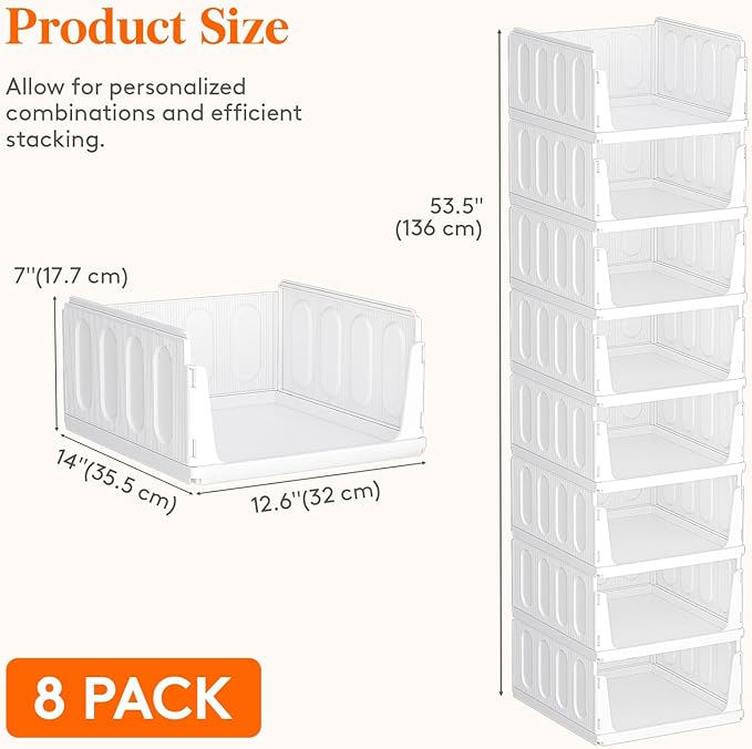 Lifewit 8 Pack Stackable Closet Storage Organizers for Clothes 14" Depth | Plastic Stacking Sweater Storage basket Bins for Wardrobe, Multifunctional Pants Organizer for RV, Pantry, Kitchen, Dorm