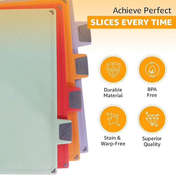 4-Piece Non-Toxic Cutting Board Set with Premium Scissors and Holder (Tall Silver)