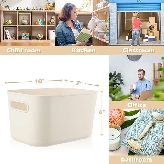 Zopeal Plastic Storage Bins 10 Pcs White Pantry Organizer Bins Small Baskets Storage Containers for Home Kitchen (10 x 7 x 6 Inch)