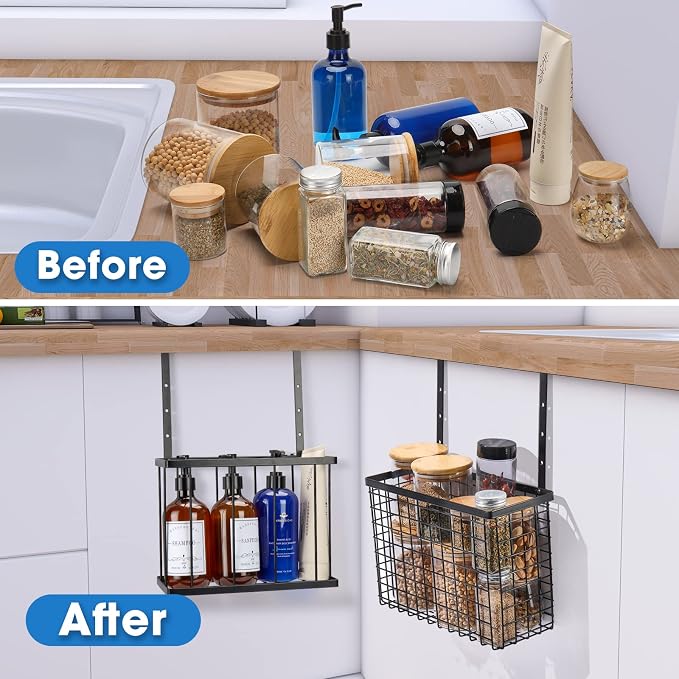 YMCCOOL 2 Pack Cabinet Door Organizer,Over The Cabinet Door Organizer with Towel Bars,Hang Over Cabinet Door Storage, Kitchen Cabinet Door Organizer for Cutting Board, Baking Sheet, Foil, Plastic Wrap