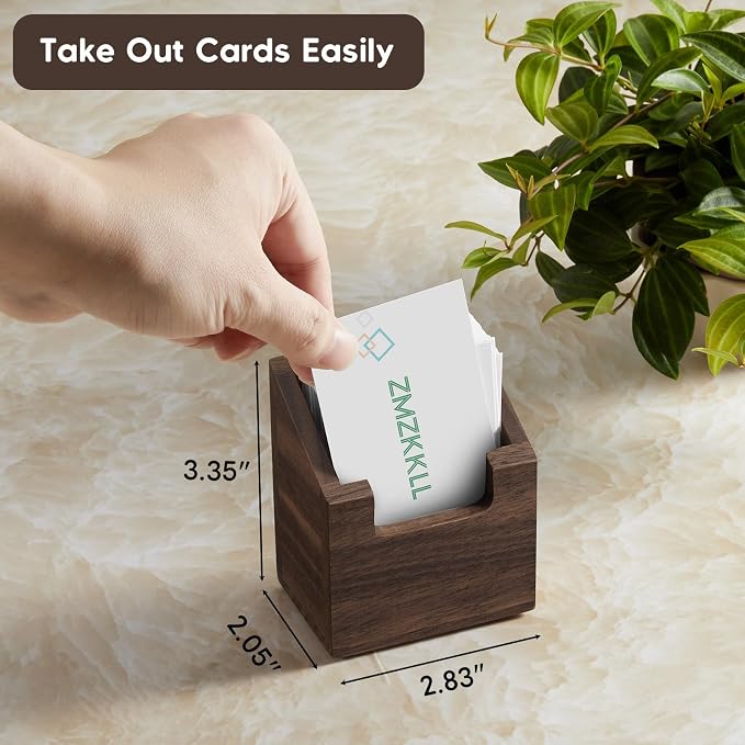 Walnut Wood Business Card Holder for Desk - Vertical Business Card Display Stand - Wooden Business Card Organizer for Office Tabletop Desktop
