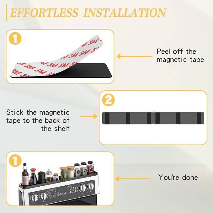 Magnetic Stove Top Shelf for 30" Stoves, Over Oven Spice Rack Organizer, Heavy-Duty Steel, Dual Installation with Magnet or Adhesive, Heat-Resistant Kitchen Storage Shelf (Standard Version)
