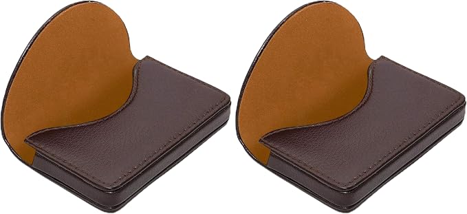 Performore Slim PU Leather Business Card Case Professional Magnetic Pocket Holder for Men & Women Holds 30 Business or Credit Cards Stylish Brown Organizer (Pack of 2)