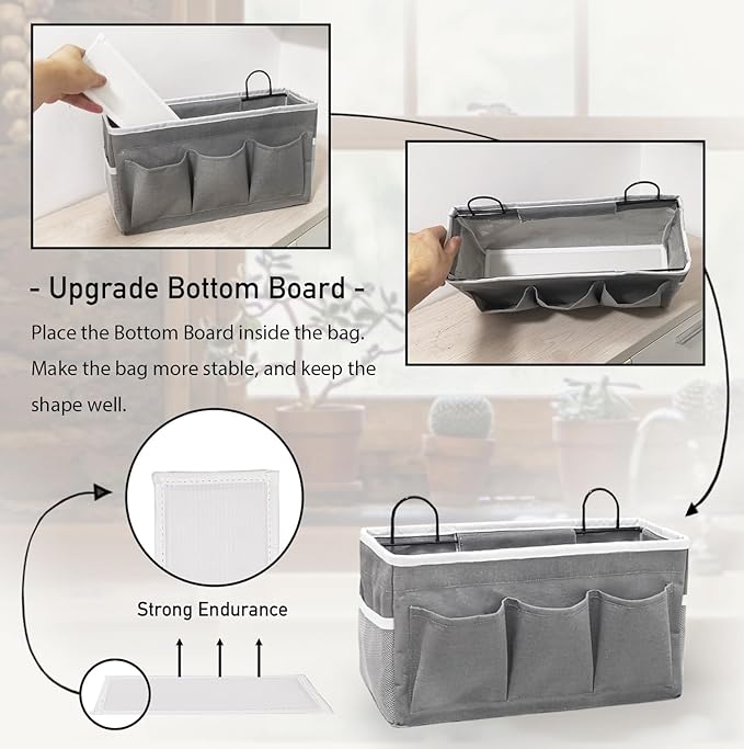 Kanrichu 2pcs 3-pockets Large Wall Hanging Organizer Bag, Linen Fabric Door Hanging Storage Baskets with Pockets, Waterproof Bin for Kitchen, Bedroom, Office, RV Camper (Gray-3pcs)