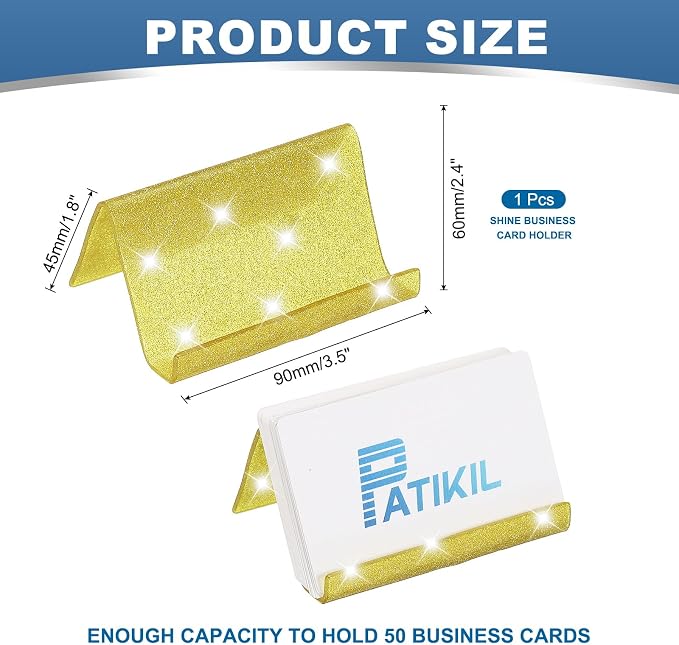 PATIKIL Business Card Holder for Desk, Acrylic Business Card Holders Shine Card Stand Organizer Cards Display for Office Exhibition, Yellow