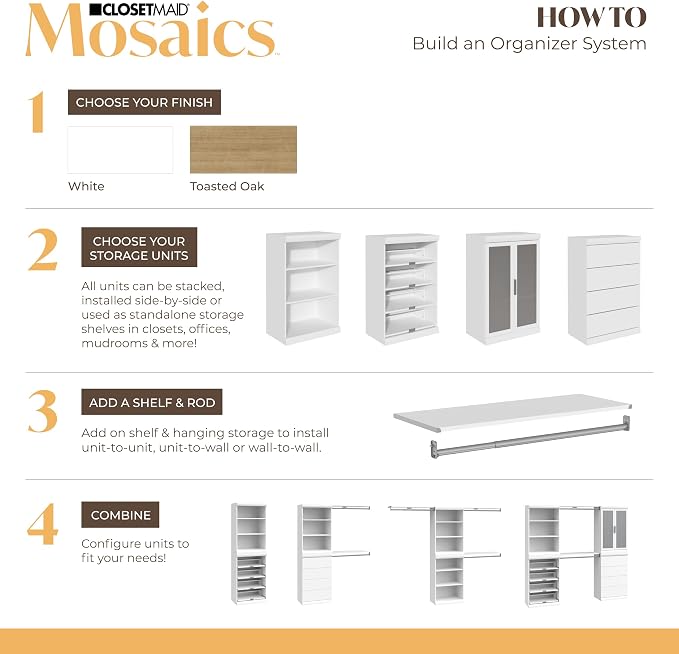 ClosetMaid Mosaics Shelf Unit, 3-Shelf Organizer, 40.29" H x 25.51" W x 16.05" D, White