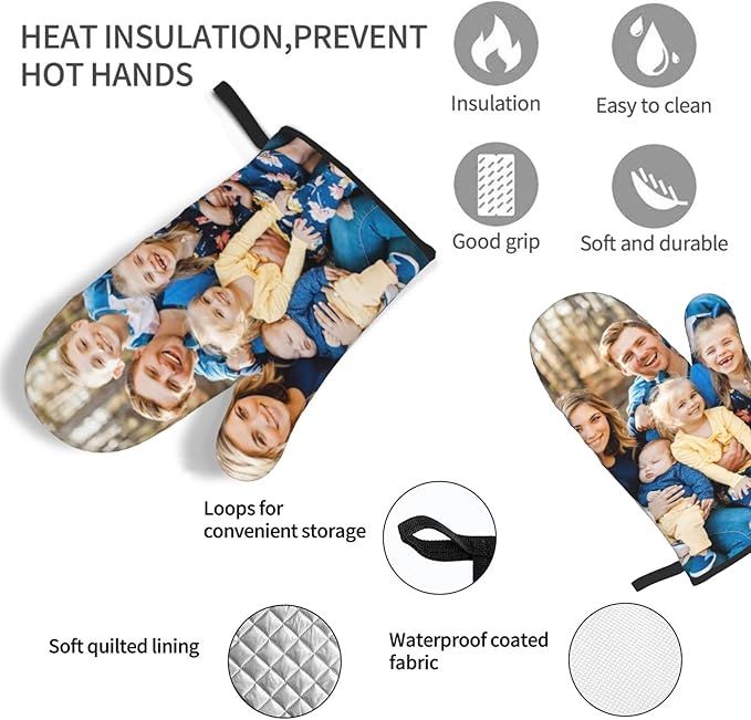 Custom Oven Mitts Personalized with Your Picture Baking Gifts for Women for Kitchen Cooking BBQ Grillin-Style3, 2 Oven Mitts