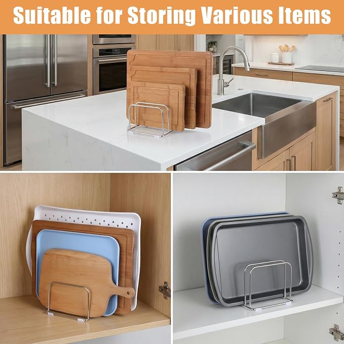 2-Pack Cutting Board Holder Stand 304 Stainless Steel 4-Tier Chopping Board | Racks Organizer, Storage Cookie Sheet Baking Sheet Baking Trays,Chopping Boards,Dish 0.9+1.0 Inch Width Slots