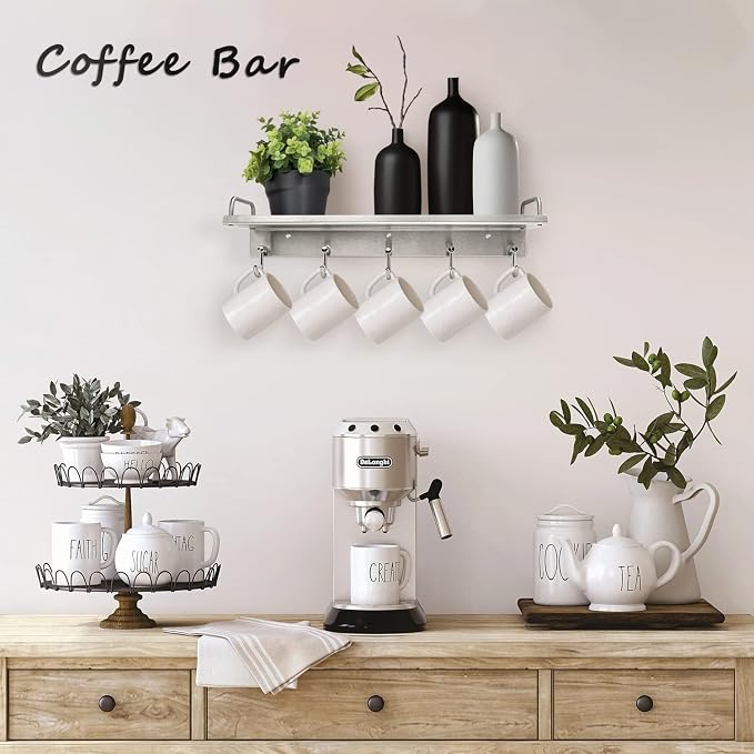 Audmore Kitchen Utensil Rack, 15.7 In Spice Rack with 5 Hooks Wall Mounted | Stainless Steel Over the Stove Shelf, Hanging Storage Wall Shelf for Spatula Spoon, Seasoning Jar Organizer, Rust Resistant
