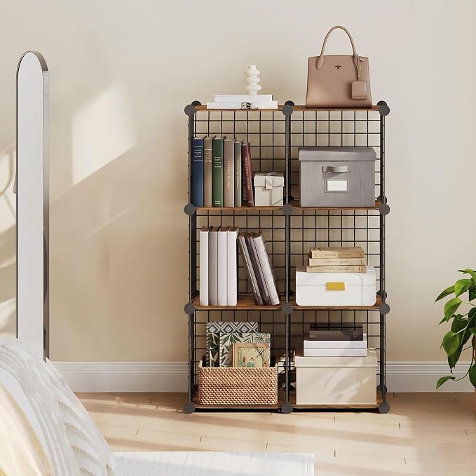 HOOBRO Wire Cube Storage Organizer, 6-Cube Metal Storage Shelves, Modular Closet Organizer, DIY Closet Cabinet for Home, Living Room, Office, Rustic Brown and Black BF06CW01