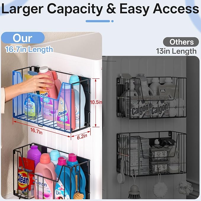 DTUQYX 2-Pack Magnetic Folding Storage Shelf, No Drill Heavy Duty Organizer with 4 Hooks Magnetic Basket Shelves for Laundry Kitchen RV Refrigerator Washing Machine Garage