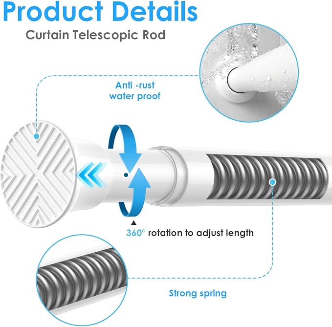 MEXAU White Tension Curtain Rods 23 to 46 Inch,Spring Loaded Curtain Rods No Drilling,Small Tension Rod for Windows Door Closet,Pressure Rod