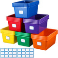 Hoolerry 24 Pack Classroom Cubby Storage Bins Plastic Stackable Storage Bins with Labels Cubby Organizer Containers for Classroom School Toy Book Organization(11.5 x 7.5 x 5 Inch,Colorful)
