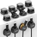 12 Pack Rotatable Spring Cable Clips, Adhesive Cord Organizer for Charging Cords, Phone Charging Clips, Laptop, Nightstand & Desk Cable Management for Home & Office Use (Black)